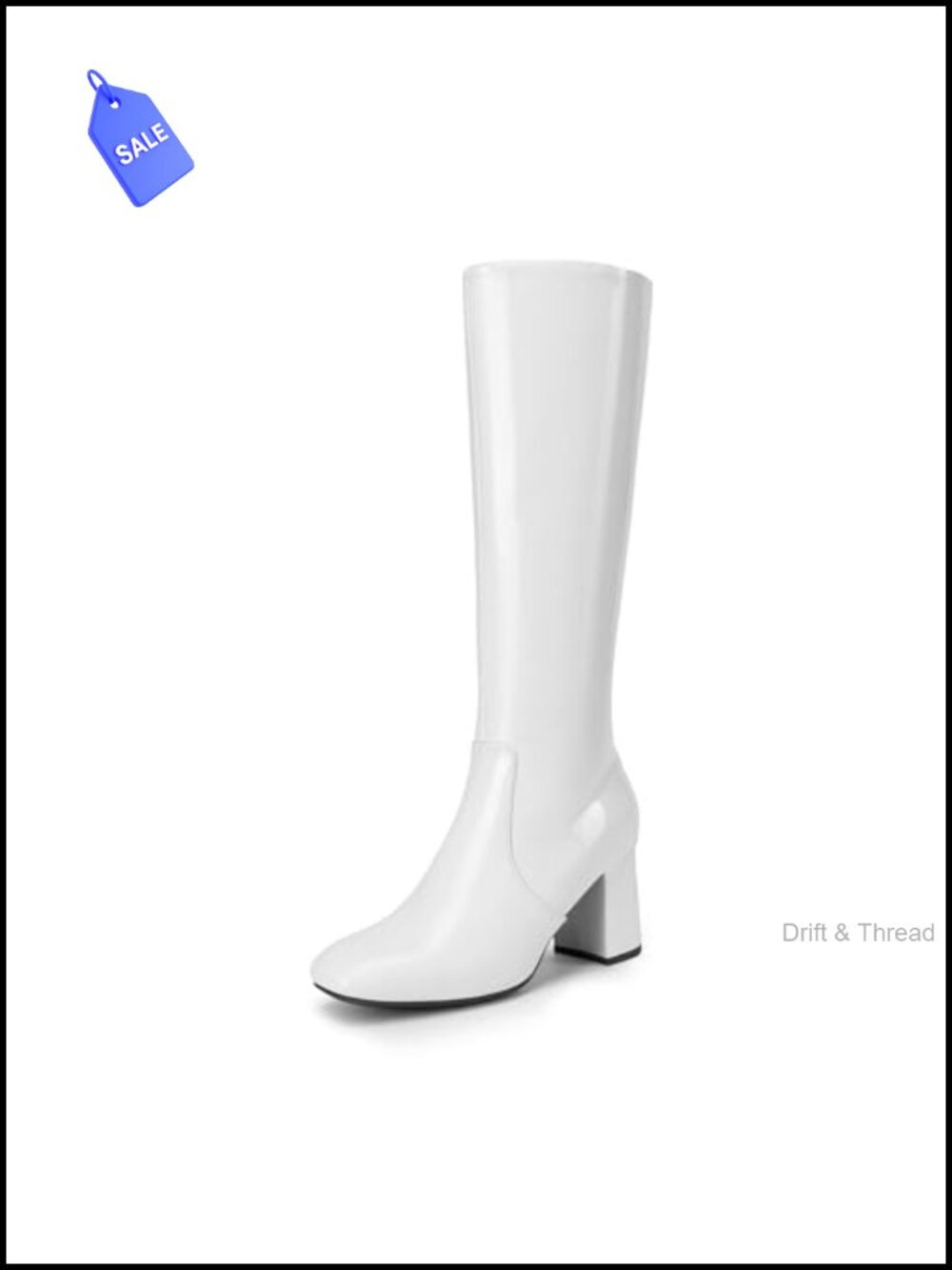 Faux Leather Square Toe Knee High Boots Block Heel Pull On Women's